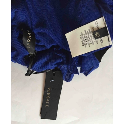 Pre-owned Versace Wool Mini Dress In Blue