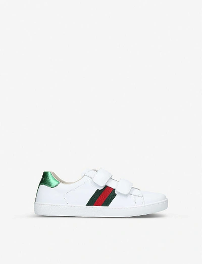 Shop Gucci Boys White Kids New Ace Vl Leather Trainers 8-10 Years In White/green/red