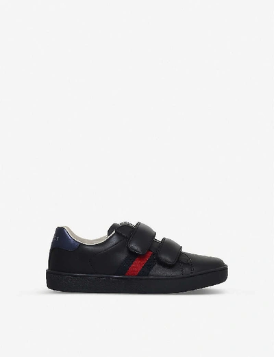 Shop Gucci Boys Black Kids New Ace Vl Leather Trainers 4-8 Years