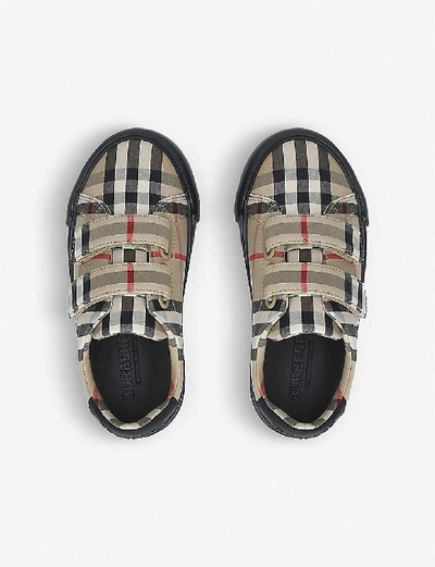 Shop Burberry Markham Checked Canvas Trainers 6 Months - 1 Year