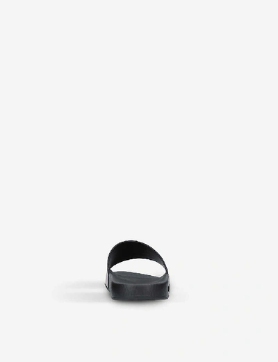 Gucci Black Webbing Stripe Printed Slides In Green Oth