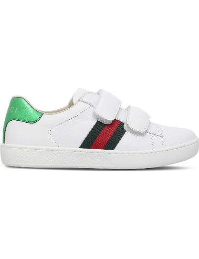 Shop Gucci Girls White Kids New Ace Vl Leather Trainers 4-8 Years In Nero
