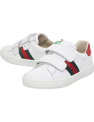 Shop Gucci Girls White Kids New Ace Vl Leather Trainers 4-8 Years In Nero