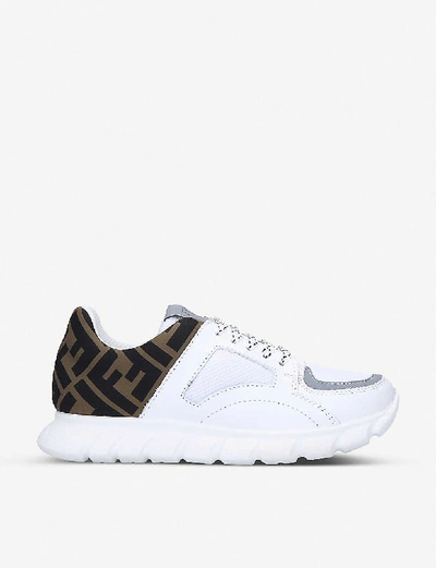 Shop Fendi Boys White Kids Ff Logo-print Leather Trainers 7-10 Years Eur 35 / 2.5 Uk Adult In White/brown/black