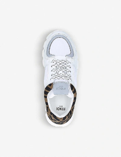 Shop Fendi Boys White Kids Ff Logo-print Leather Trainers 7-10 Years Eur 35 / 2.5 Uk Adult In White/brown/black