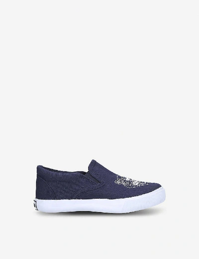 Shop Kenzo Boys Navy Kids Deno Tiger Motif Canvas Trainers 3 - 9 Years