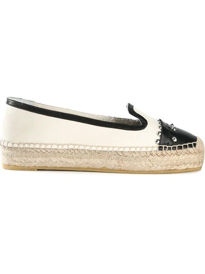 Alexander Mcqueen Two Tone Stud Nappa Leather Espadrilles In Ivory/black