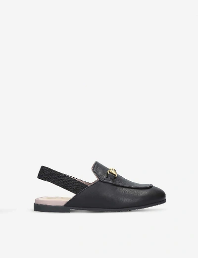 Shop Gucci Princetown Leather Slingback Loafers 3-5 Years In Black