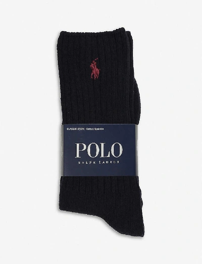 Shop Polo Ralph Lauren Ribbed Cotton-blend Socks In Navy