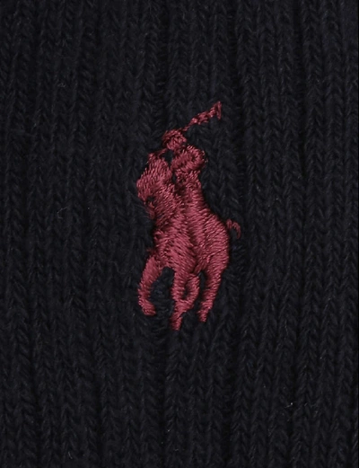 Polo Ralph Lauren Mens Black Ribbed Cotton-blend Socks In Navy