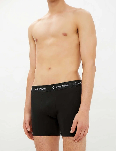Shop Calvin Klein Men's Black Black Pack Of Three Solid Classic-fit Cotton-jersey Boxer Briefs