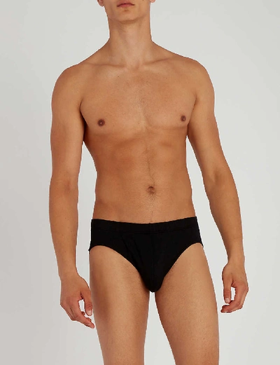 Shop Hanro Sea Island Slim-fit Cotton Briefs In Black