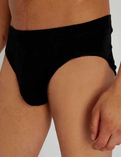 Shop Hanro Sea Island Slim-fit Cotton Briefs In Black