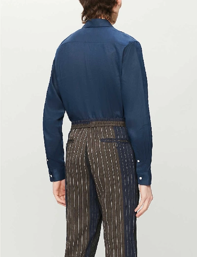 Shop Sandro Slim-fit Seamless Linen Shirt In Navy Blue
