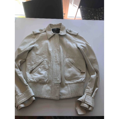 Pre-owned Versace Leather Biker Jacket In White