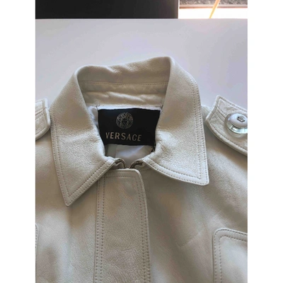 Pre-owned Versace Leather Biker Jacket In White