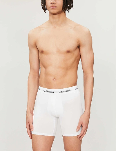 Shop Calvin Klein Men's White Pack Of Three Solid Classic-fit Cotton-jersey Boxer Briefs