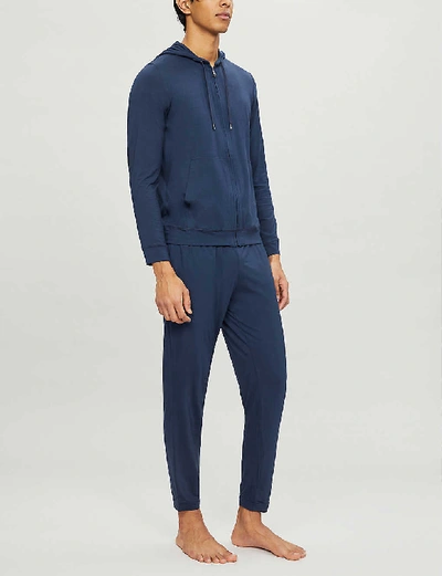 Shop Derek Rose Men's Navy Basel Stretch-jersey Pyjama Bottoms