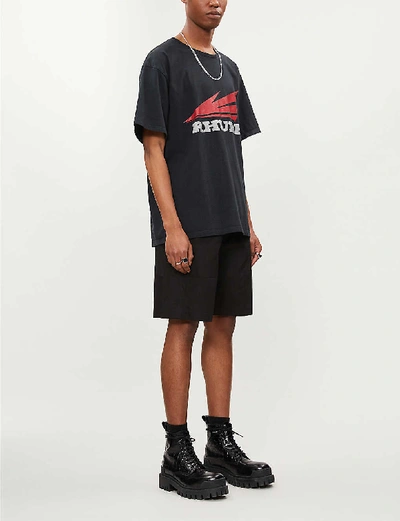 Shop Rhude Logo-print Cotton-jersey T-shirt In Black
