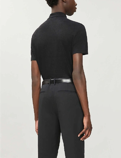 Shop Sandro Beach Marled Regular-fit Linen Polo Shirt In Black