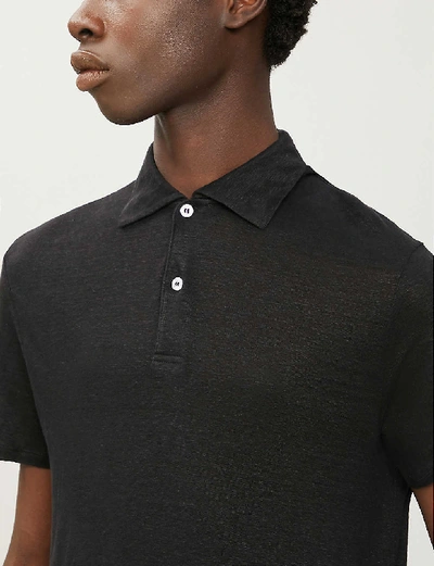 Shop Sandro Beach Marled Regular-fit Linen Polo Shirt In Black