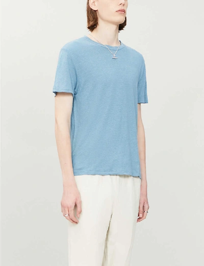 Shop Sandro Crewneck Linen-jersey T-shirt In Sky Blue