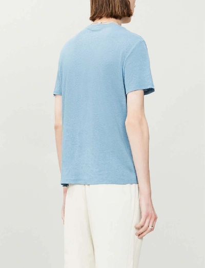 Shop Sandro Crewneck Linen-jersey T-shirt In Sky Blue