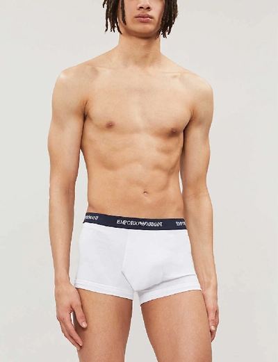 Shop Emporio Armani Mens White/black/grey Pack Of Three Logo Slim-fit Cotton Briefs