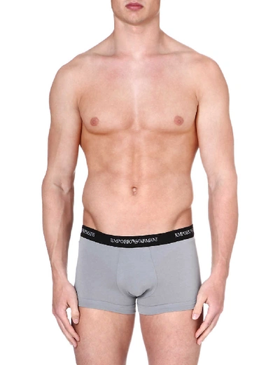 Shop Emporio Armani Men's White/black/grey Pack Of Three Logo Slim-fit Cotton Briefs