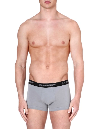 Shop Emporio Armani Mens White/black/grey Pack Of Three Logo Slim-fit Cotton Briefs