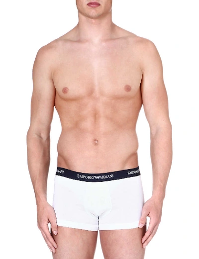 Shop Emporio Armani Mens White/black/grey Pack Of Three Logo Slim-fit Cotton Briefs
