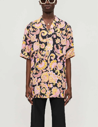 Shop Gucci Paisley-print Oversized Linen Shirt In Black+crop