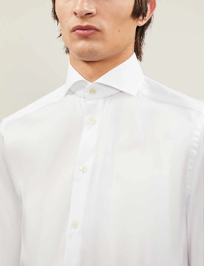 Shop Eton Men's White Signature Pleated-cuff Regular-fit Cotton-twill Shirt