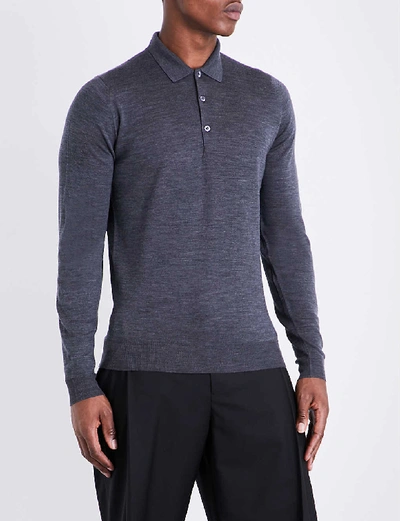John Smedley Mens Charcoal Belper Knitted Polo Jumper In Charcoal (grey)