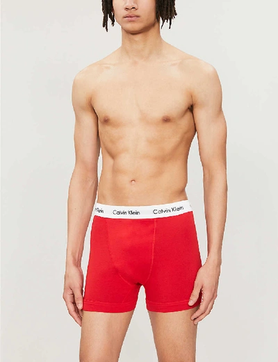 Pack Of Three Cotton Stretch Classic-fit Stretch-cotton Trunks In  Red/navy/white