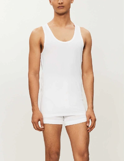 Shop Hanro Men's White Cotton Superior Cotton-blend Vest Top