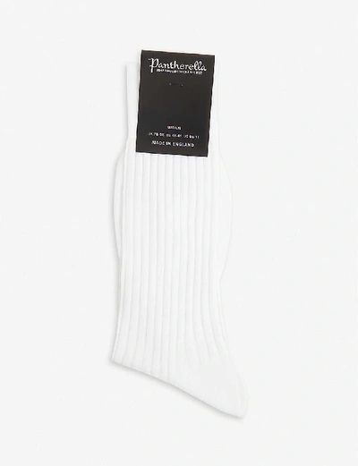 Shop Pantherella Men's White Ribbed Cotton-blend Socks