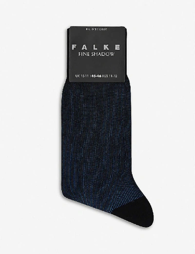 Shop Falke Men's Navy/blue Fine Shadow Cotton-blend Socks