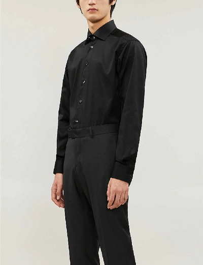 Shop Eton Men's Black Signature Pleated-cuff Regular-fit Cotton-twill Shirt