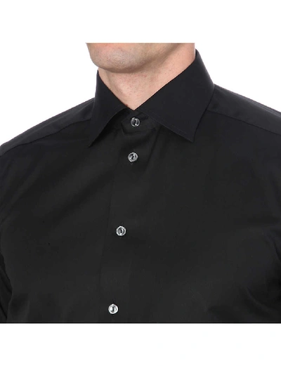 Shop Eton Men's Black Signature Pleated-cuff Regular-fit Cotton-twill Shirt