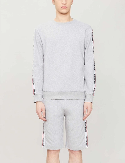 Shop Moschino Logo-tape Cotton-jersey Sweatshirt In Grey