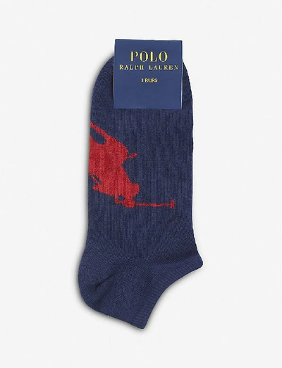Shop Polo Ralph Lauren Big Pony Trainer Socks Pack Of Three In Navy