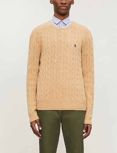 Shop Polo Ralph Lauren Cable-knit Wool And Cashmere-blend Jumper In Camel Melange
