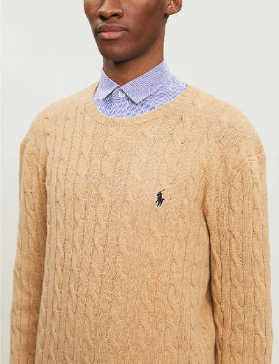 Shop Polo Ralph Lauren Cable-knit Wool And Cashmere-blend Jumper In Camel Melange