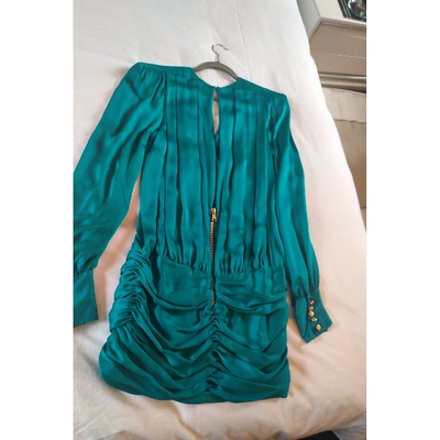 Pre-owned Balmain Silk Mini Dress In Turquoise