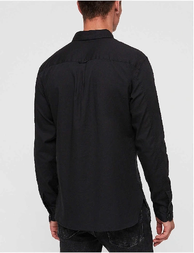 Shop Allsaints Mens Black Redondo Slim-fit Cotton Shirt M