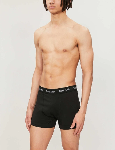 Shop Calvin Klein Mens Black Black Pack Of Three Modern Essentials Classic-fit Stretch-cotton Trunks