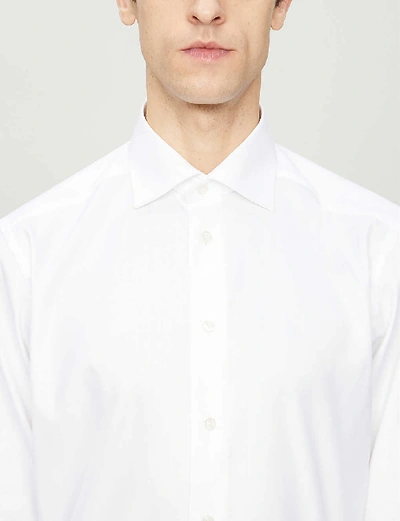 Shop Eton Mens White Herringbone Slim-fit Cotton Shirt 17.5