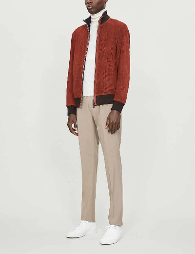 Shop Ermenegildo Zegna Perforated Suede Bomber Jacket In Rust