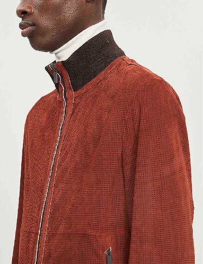 Shop Ermenegildo Zegna Perforated Suede Bomber Jacket In Rust